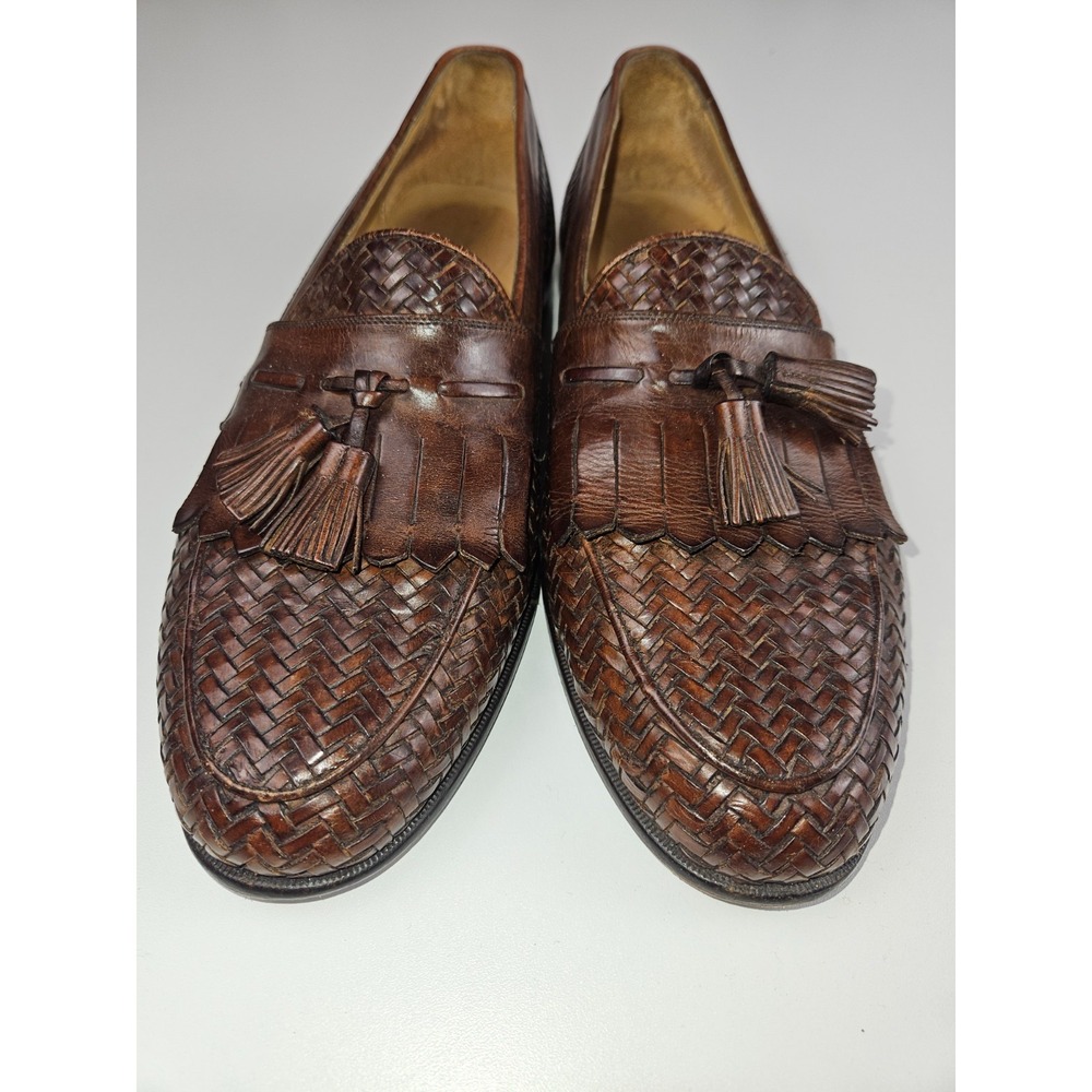 Johnston & Murphy Weave Tassel Loafers Brown Leather Slip-On Dress Shoes 10.5 M